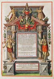 Admiranta Narratio.... Frontispice (side 1), 1585-1588 (fargegravering)